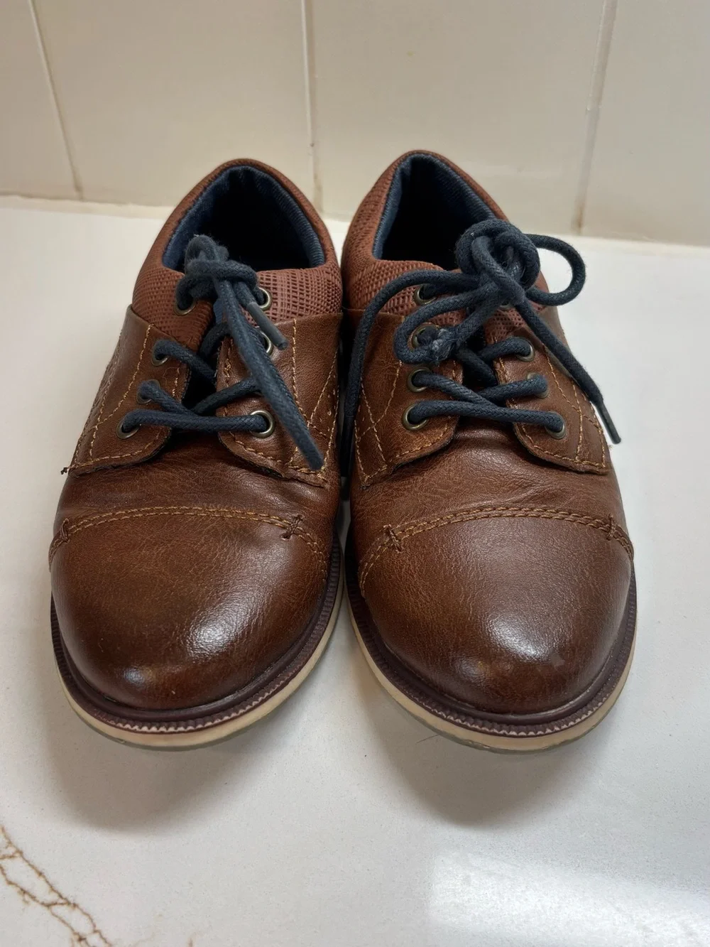 Arizona Jean Company Brown Kids Dress Shoes with Navy Laces